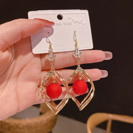 Red Artificial Petal Pendant Earrings